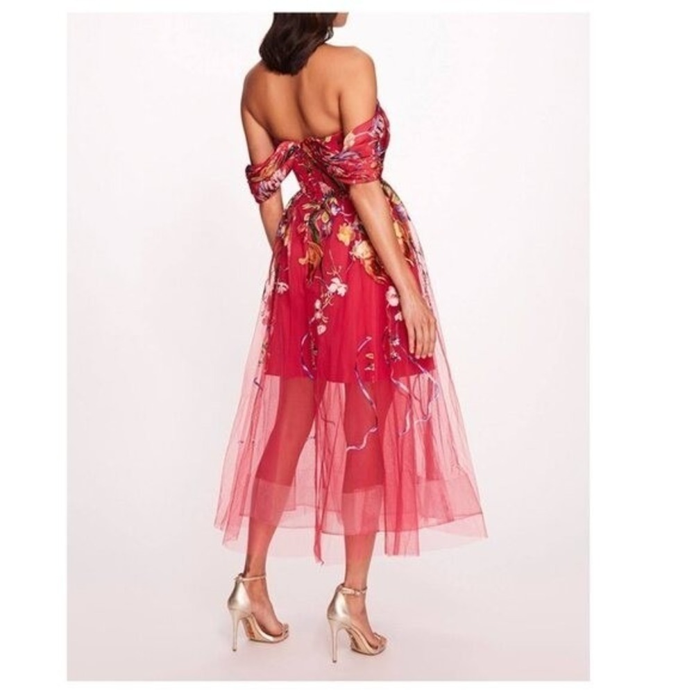 Marchesa Notte Women's Ribbons Tulle Midi Dress in Pink - Picture 5 of 13